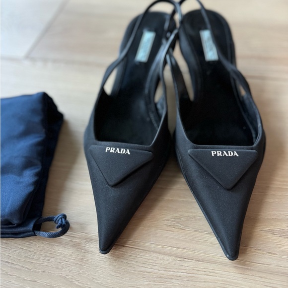Prada Black Pointed-Toe Mule Heels Slingback - Picture 3 of 9